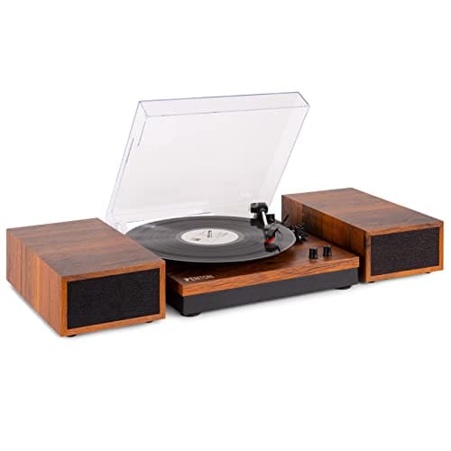 Image of Fenton RP165B Bluetooth Record Player with Speakers - 3-Speed Vinyl Turntable, Built-in Stereo Amplifier, Wireless Streaming, Ceramic Cartridge, Classic Lightwood Finish 100W