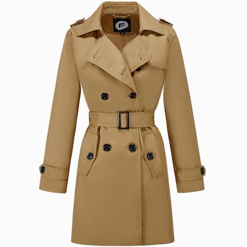 Image of FARVALUE Women's Double Breasted Trench Coat Water Resistant Windbreaker Classic Belted Lapel Overcoat, A-camel, S