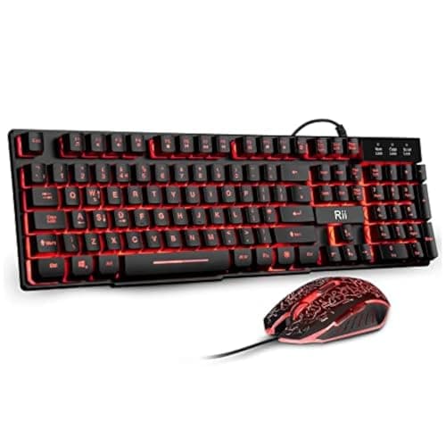 Image of Rii RK108 Gaming Keyboard and Mouse Set,Wired LED Light Up Keyboard Mouse with 3 Colors Backlit (Red/Purple/Blue),Compatible with PC,Laptop,Windows,Gamer,Xbox one,PS4,PS5-UK Layout