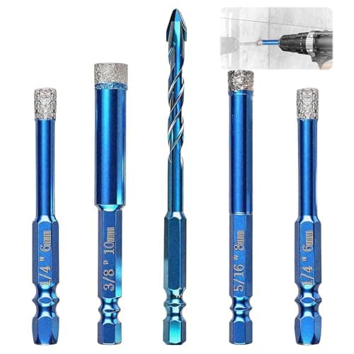 Image of Porcelain Tile Drill Bits Set, Diamond Hole Saw Kit 6 6 8 10mm+6mm Quick-fit Hex Shank Dry Drill Bits for Granite Marble Porcelain Glass Stone Ceramic Tile Positioning Driling Holes