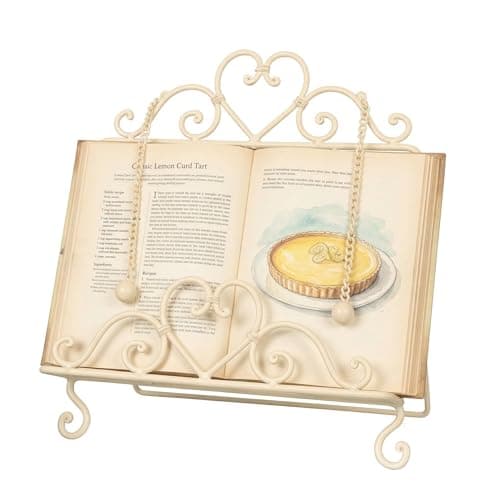 Image of Country Cream Wooden Heart Cookbook Stand Recipe Cook Book Holder Easel