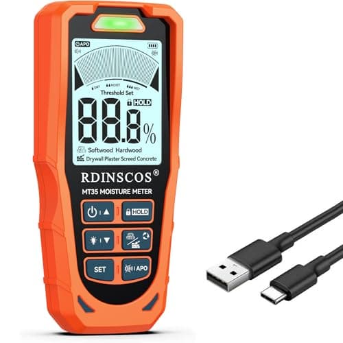 Image of RDINSCOS Pinless Moisture Meter, Rechargeable Damp Meter for Wall Wood Concrete Plaster Screed Logs, 6 Modes Non-Destructive Damp Tester Detector with Backlit LCD, Audible & Visual Alarm (MT35)