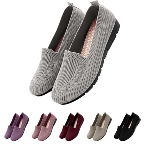 Image of 2026 Women's Orthopedic Slip On Walking Shoes - Breathable Knit Mesh Loafers with Non-Slip Soft Sole, Lightweight Arch Support Cushioned Flats for All-Day Work & Travel
