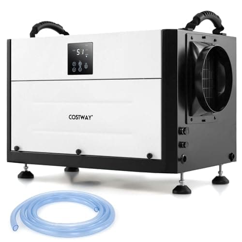 Image of COSTWAY 70L/Day Commercial Dehumidifier, Industrial Compressor Dehumidifiers with Auto/Continuously Dry/Sleep Mode, 24H Timer, Auto Defrost, Memory Starting, LED Display & Drain Hose (White, 70L/Day)