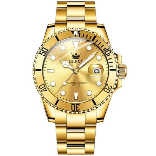 Image of OLEVS Mens Watch Big Face Gold Stainless Steel Analogue Quartz Watches Men Rotatable Bezel Calendar Men's Dress Watch Waterproof Luminous with Date Watches for Mens Reloj para Hombre