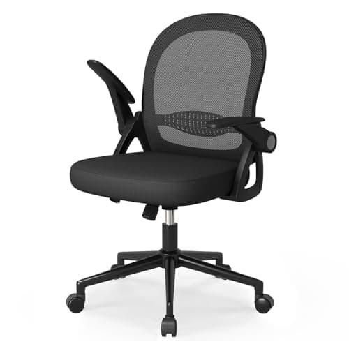 Image of naspaluro Home Office Chair Ergonomic Desk Chair Swivel Computer Chair Mid-Back Mesh Chair with Flip-up Armrests and Lumbar Support for Home/Office - Black