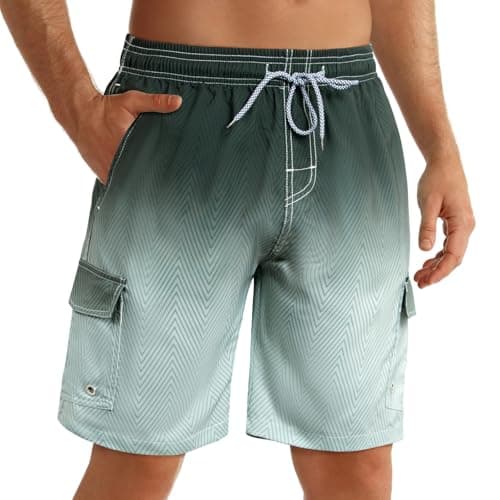 Image of ELETOP Men's Army Green Board Shorts S-4XL Quick Dry Breathable Mesh Lining Drawstring Waist Sleeveless Low Rise