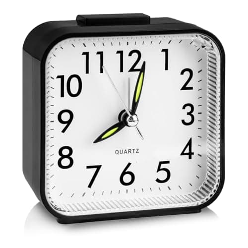 Image of Small Silent Travel Alarm Clock, Bedside LED Little Light Luminous Non Ticking Battery Operated Quiet Display Analogue Alarm Clocks with Nightlight Function for Heavy Sleepers Bedroom Travel (Black)