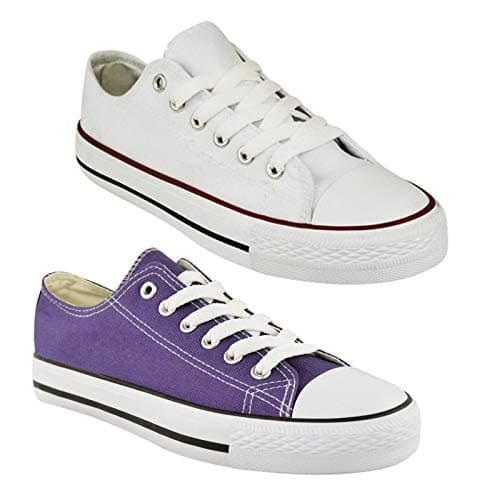 Image of Style Spot Ladies Canvas Shoes Top Iconic Classics Canvas Sneakers Toe Cap Lace Up Flat Gym Sports Trainers Women's Lightweight Sneakers Fashion Pumps Plimsoll Casual (Purple-White, Numeric_5)