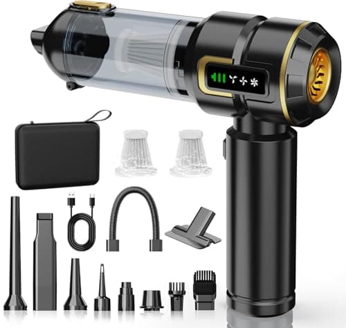 Image of Weetiee Handheld Vacuum Cleaner,27000Pa Powerful Car Vacuum Cleaner Cordless with LED Display,Rechargeable Handheld Vacuum Cordless,3-Speed Brushless Motor,for Car,Home, Pet Hair,Office,Gold Black
