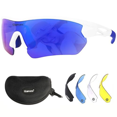 Image of OUTDOORSPARTA Sports Sunglasses(9. White Frame, Full Lens Mirrored Blue)