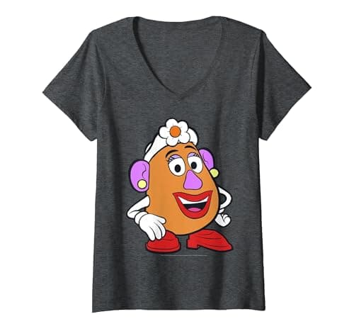 Image of Women's Disney Pixar Toy Story Mrs. Potato Head Big Portrait V-Neck T-Shirt, Dark Heather Grey, X-Large