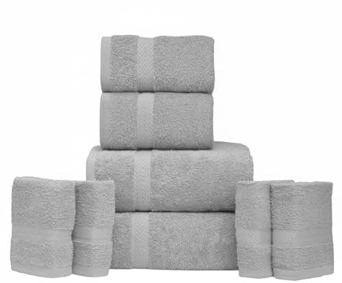 Image of manucci 8-Piece Towels Bale Set 100% Egyptian Cotton Super Soft Premium Quality 4 Face 2 Hand 2 Bath Towel for Spa, Gym, Hotel & Bathroom 600GSM (Silver)