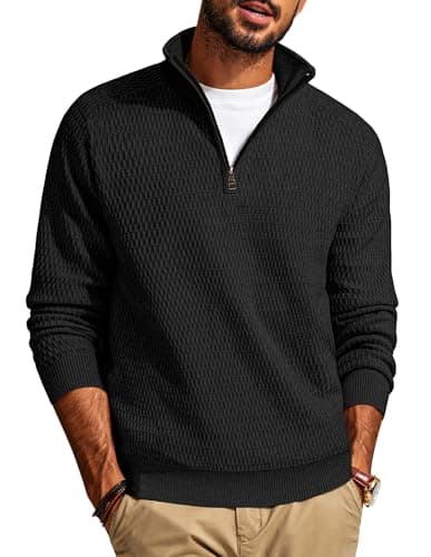 Image of PJ PAUL JONES Mens Jumpers UK Quarter Zip Winter Jumpers Black, Long Sleeve Pullover Black S