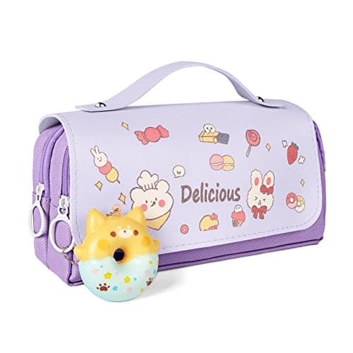 Image of Vicloon Large Pencil Case, Big Capacity Pencil Pen Bag Multi Compartments Office Stationery Makeup Bag Stress Release Pencil Case School Students Girls Boys Teen Storage Organizer Gifts (Purple)