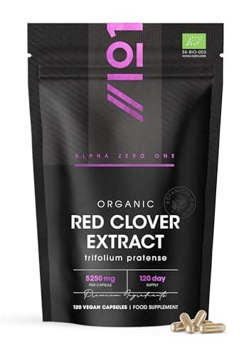 Image of Organic Red Clover Extract 5250mg - for Use During The Menopause - 120 Vegan Capsules – Resealable and Recyclable Pouch by Alpha01