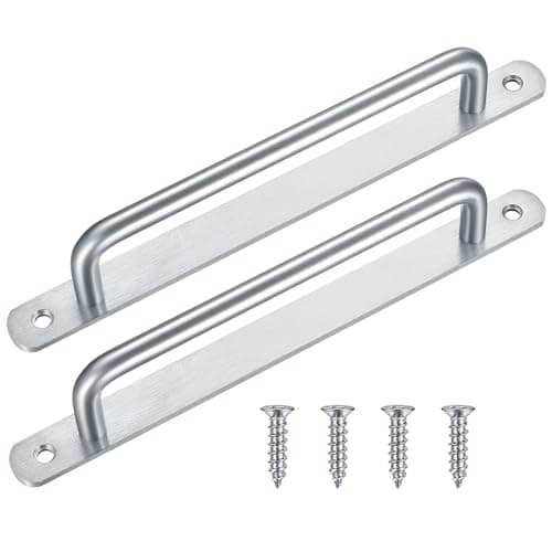Image of Gaomoeny 2 Pcs Sliding Door Handles, Pull Push Door Handles, Stainless Steel Sliding Bathroom Kitchen Cupboard Cabinet Garage Shed Barn Gate Door Handles with Metal Plates（225mm/8.85in） Silver