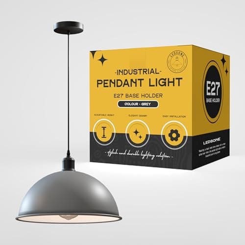 Image of LEDSone E27 Ceiling Pendant Light Fixtures 40cm Metal Grey Dome Shades Retro Industrial Hanging Lamp for Living Room Bedroom Kitchen Restaurant Loft Coffee Bar