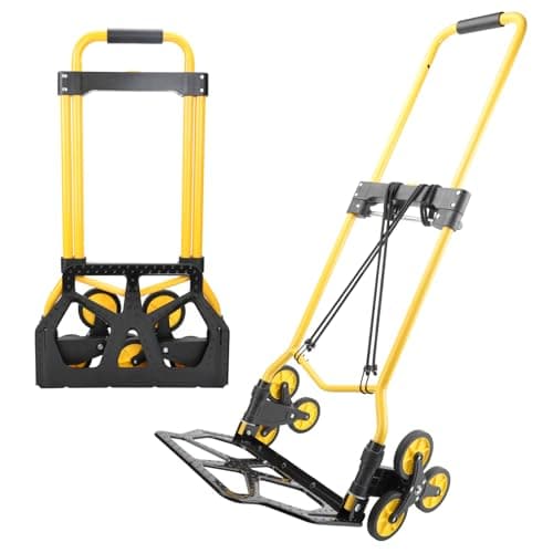 Image of Alloy Steel Folding Trolley on Wheels, 50kg Heavy Duty Sack Truck, 110cm Extended Handle Sack Barrow, Multi-Purpose Dolly Trolley with Elasticated Rope, Stair Climbing Trolley-Office/Home/Garden