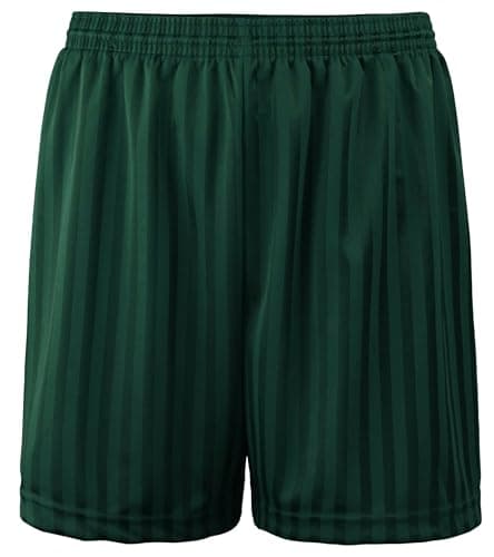 Image of JJLC Boys Girls School Sports Shorts PE Football Shadow Stripe Shorts (Bottle Green, 9-10 Years)