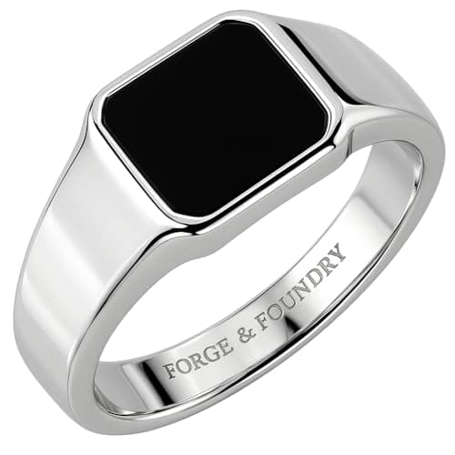 Image of Forge & Foundry Men's Polished Stainless Steel and Onyx Gemstone Signet Ring | The Gentleman's Ring | Hand-Crafted Jewellery, Designed by Jewellers, Forged for Men - R