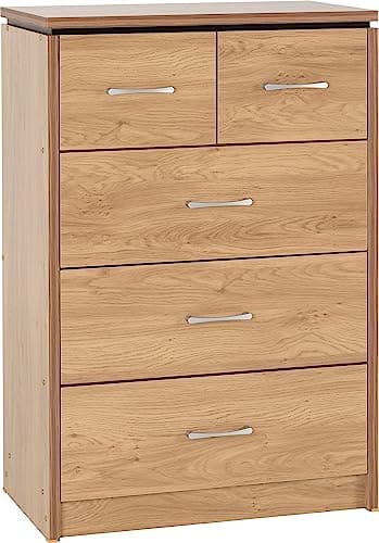 Image of Seconique Charles 3+2 Drawer Chest - Oak Effect Veneer with Walnut Trim