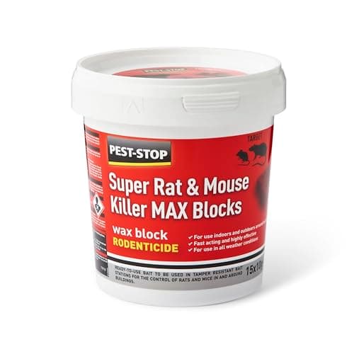 Image of Pest-Stop Super Rat & Mouse Killer MAX Wax Blocks | Effective Bait for Mice and Rats | Rodent Control for Home and Garden | Suitable for baiting stations (15 x 10g)
