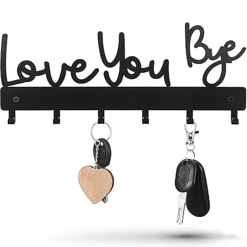 Image of Maslasee Love You Bye Sign Key Holder for Wall, Metal Key Hooks Wall Mounted Hanger Rack for Coats Hats, Easy Installation, Ideal Entryway Decor for Home Organization Gift (Black)
