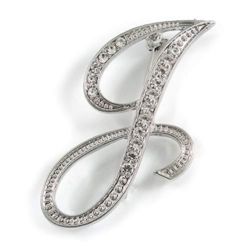 Image of 'J' Rhodium Plated Clear Crystal Letter J Alphabet Initial Brooch Personalised Jewellery Gift - 45mm Tall