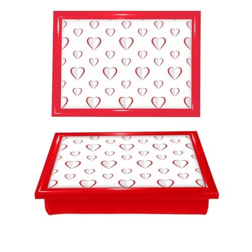 Image of White Hearts Cushioned Bean Bag laptray Home Laptop Tray Drinks Food Breakfast Lap Tray