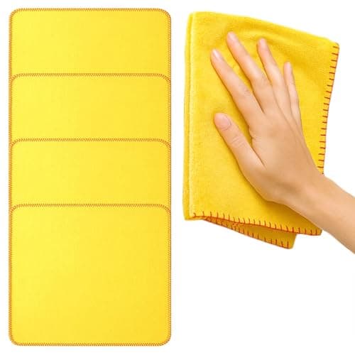 Image of SOL 4pk Yellow Duster for Cleaning, 100% Cotton 35 x 40cm Lint Free Cloths for Oiling Wood & Polishing Window, Highly Absorbent Multi Surface Cleaner for Car, Kitchen, Floor, Glass & Furniture
