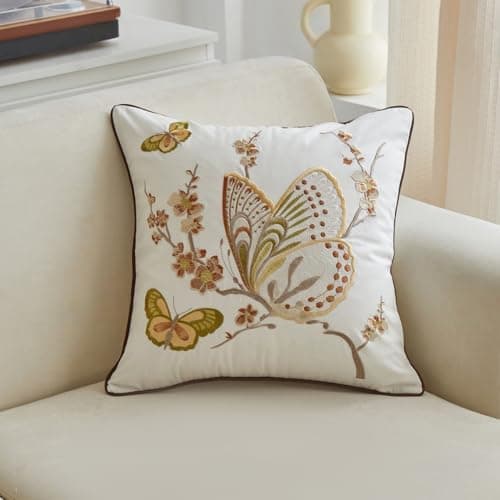 Image of ZUODUTEX Embroidered Orange Butterfly Cushion Cover For Sofa Spring 18 X18 Inch Pillow Cover Home Decor Pillow Case Orange 45 x 45 Cm