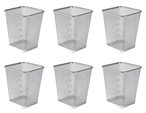 Image of Osco Wiremesh Waste Bin Square – Metal Mesh Rubbish & Recycling Basket for Office, Home, Bathroom – Solid Non Slip Base Build, H30 cm × W25 cm, 10 Litres, Silver