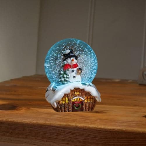 Image of Marco Paul 9cm Light Up Christmas Snowman Snow Globe Battery Operated Glitter Shaker with Colour Changing LEDs Small Festive Ornament and Novelty Xmas Home Decoration