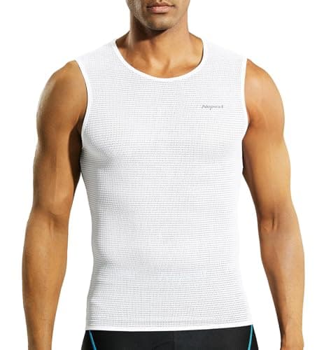 Image of Nepest Men's Cycling Undershirt Sleeveless, Compression Base Layer Vest, Mesh Cool Dry Sport Tank Top, White XL