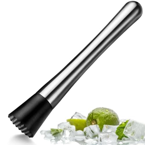 Image of FLOW Barware Cocktail Muddler | Steel Ice Crusher & Bar Muddler For Cocktail Making, Fruit Crushing, Muddling & Mojito Making - Silver