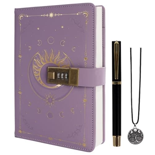 Image of TIEFOSSI Diary with Lock, Vintage Sun Journal with Lock for Women Men, A5 Refillable Notebook with Lock for Writing, 224 Numbered Pages