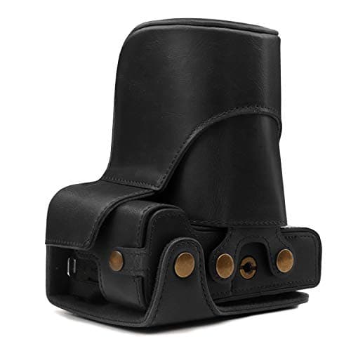 Image of MegaGear Leather Camera Case, Black, for Canon EOS M6 Mark II 18-150mm Lens