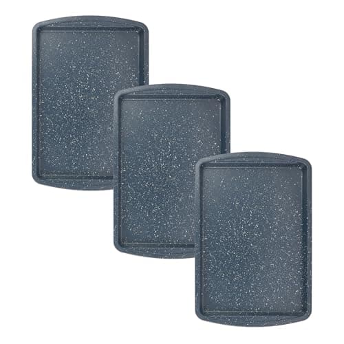 Image of Russell Hobbs COMBO-8615A Nightfall Stone 38 cm Baking Tray Set - Set of 3 Non-Stick Oven Tray, Oven Safe Up to 220°C, Oven Sheet for Biscuits, Cookies & Chips, Carbon Steel Bakeware, PFOA Free, Blue