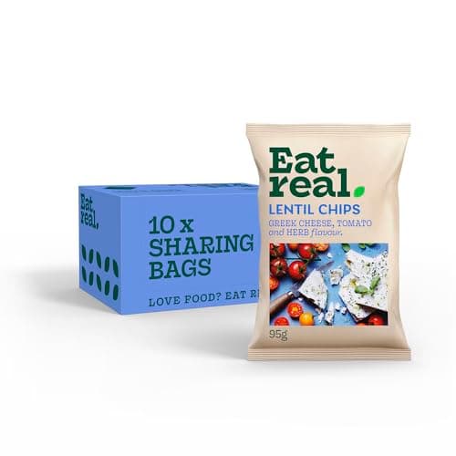 Image of Eat Real Lentil Crisps Greek Cheese Tomato & Herb 10 X 95g, Chip Snacks