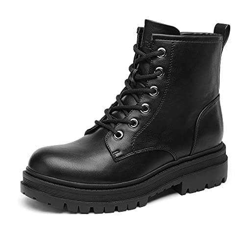 Image of DREAM PAIRS Lace-up Combat Boots Ankle Chunky Heel Booties for Women,Size 4,Black,STRONG-5