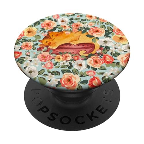 Image of Cat Nap Orange Flower Sleep Ginger Kitty Adorable Floral Cat PopSockets Swappable PopGrip