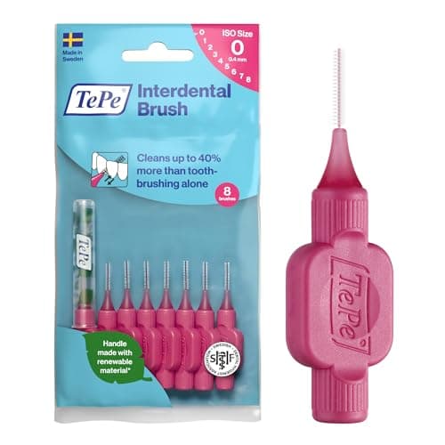Image of TePe Original Pink Interdental Brush 0.4mm ISO 0 Pack of 8 Plaque Removal Efficient Clean Between Teeth for Small Gaps
