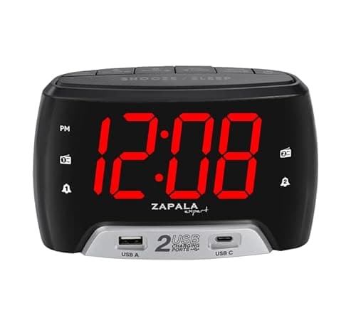 Image of ZAPALA Expert Wake-Up Alarm Clock with Radio for Bedside or Kitchen, Dual Alarm, Sleep & Snooze Function, FM Radio with 10 Preset Station, Dual USB Port for Smart Phones and Tablets Charging