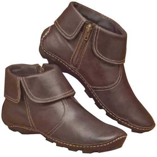 Image of Ankle Boots for Women UK Ladies Wide Fit Wellies Waterproof Leather Low Heel Short Boot Classic Side Zipper Non Slip Winter Shoes Elegant Point Toe Wedge Shoes (Coffee, 6)