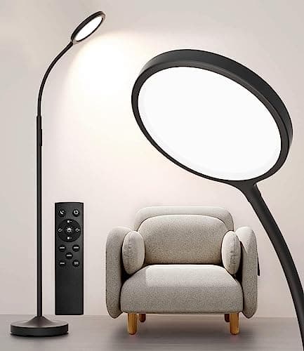 Image of Keepsmile Floor Lamp,Super Bright Dimmable LED Lamps for Living Room, Custom Color Temperature Standing Lamp with Remote Push Button, Adjustable Gooseneck Reading Floor Lamp for Bedroom Office Black