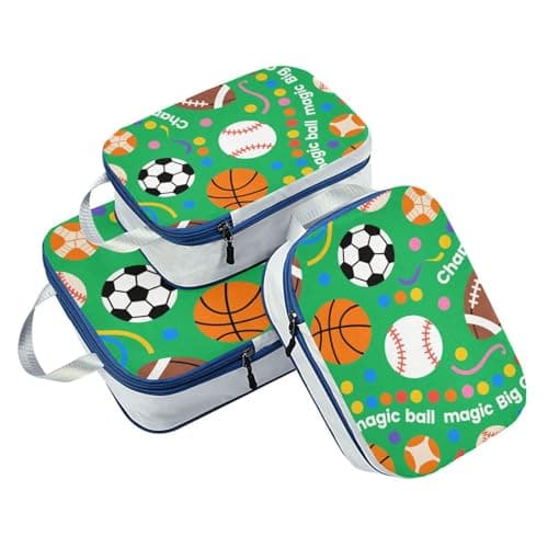 Image of Waterproof 3 Set Packing Travel Bags 100% Polyester Blanket Bags For Closet Storage, Magic Ball Game Football Basket Ball Green Print (3 Set)
