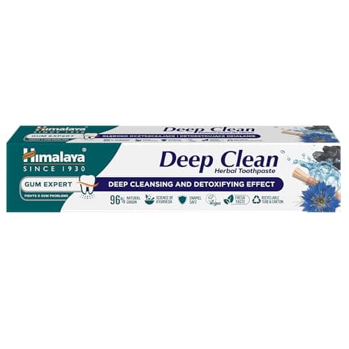 Image of Himalaya Deep Clean Herbal Toothpaste 75ml | Fluoride-Free, Activated Coconut Charcoal, Miswak for Healthy Gums, Papaya & Pineapple Enzymes for Whitening | Enamel Safe, Eco-Friendly Packaging