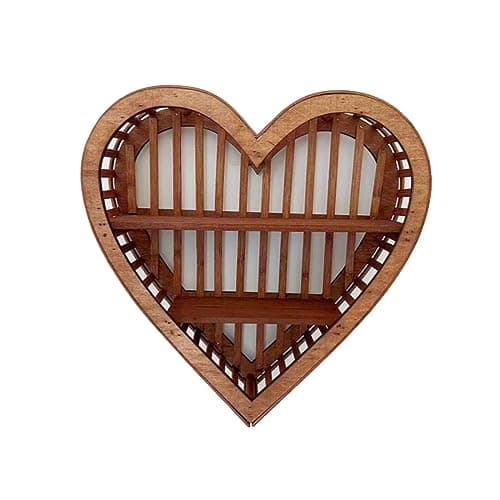 Image of Kfwfuaee Wooden Display Stand Round Heart Wooden Storage Shelves Room Decor Wall Hanging Storage Shelf Ornament Bookcase