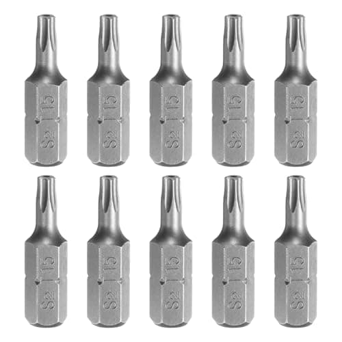 Image of sourcing map 10pcs T15 Torx Screwdriver Bit 1/4" Hex Shank 25mm/1" Length S2 Steel Star 6 Point Head Hex Security Screw Driver Bits with Hole for Impact Electric Screw Driver Power Tools, Grey